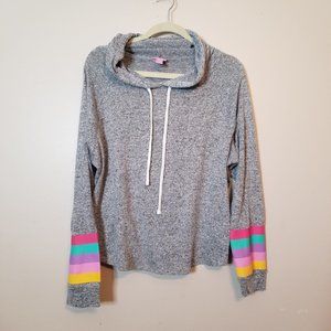 ❤ TRUE Sz XL Light Weight Gray Hoodie Sunset Neon